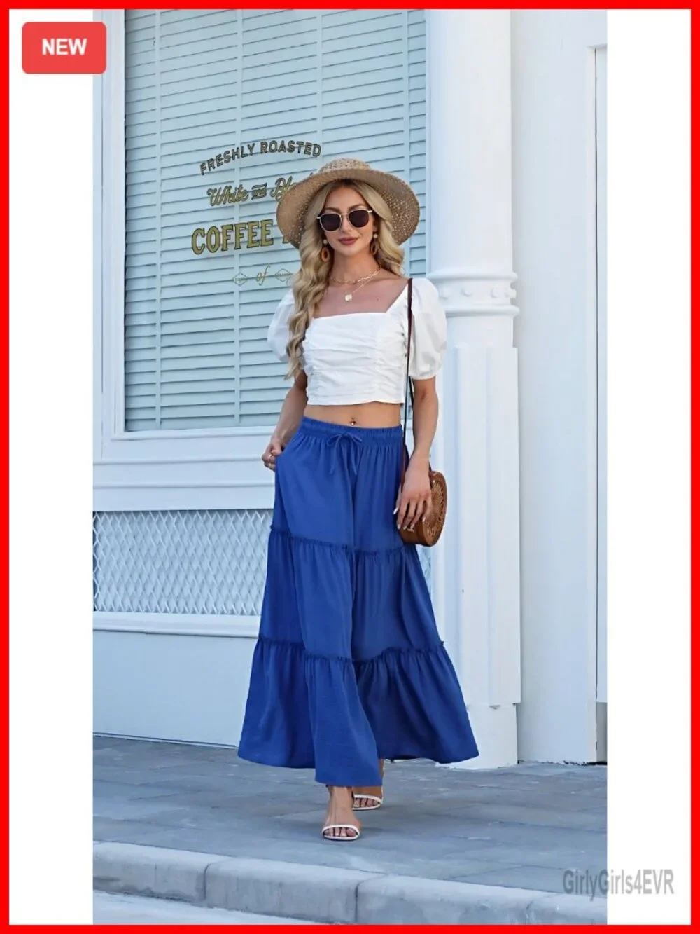 Women's Maxi Skirt High Waist Tie Flowy Tiered Ruffled Long Skirt with Pockets